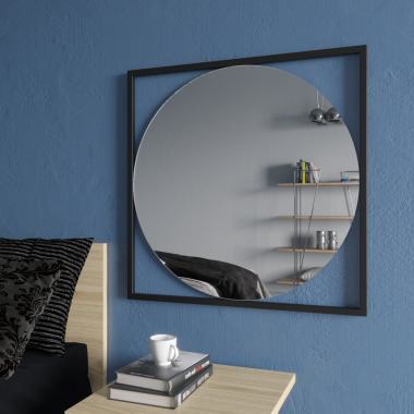 Круглое зеркало в тонкой черной металлической раме Теллур К Лофт